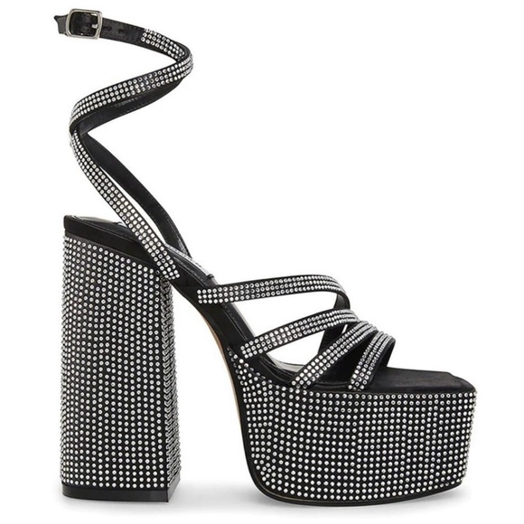 Steve Madden Women’s Black Rhinestones Cocktails Platform Dress Sandals - Picture 11 of 12